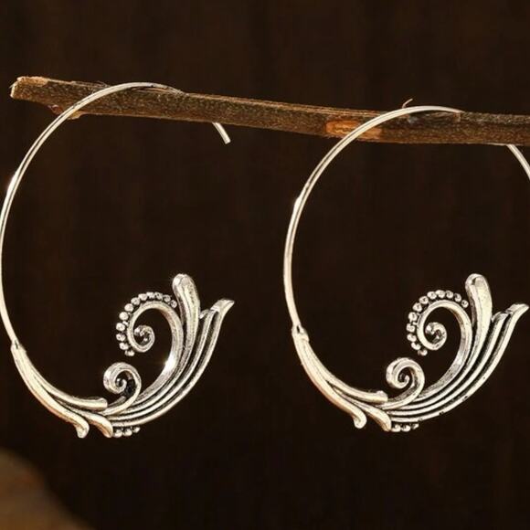 Silver Plated Filigree Hoop Earrings - Picture 1 of 1